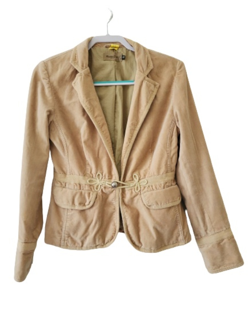 Massimo Dutti Velour Jacket Cream Cadet Long Sleeve Collared Lined Womens S - Picture 1 of 16